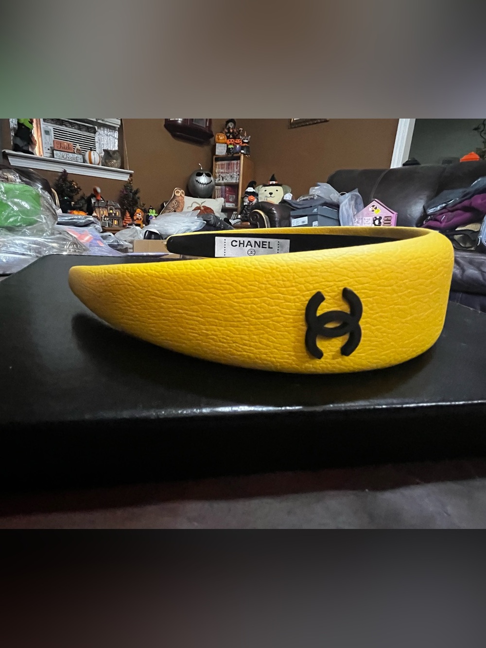 Double C Yellow Black Letter Logo Wide Headband